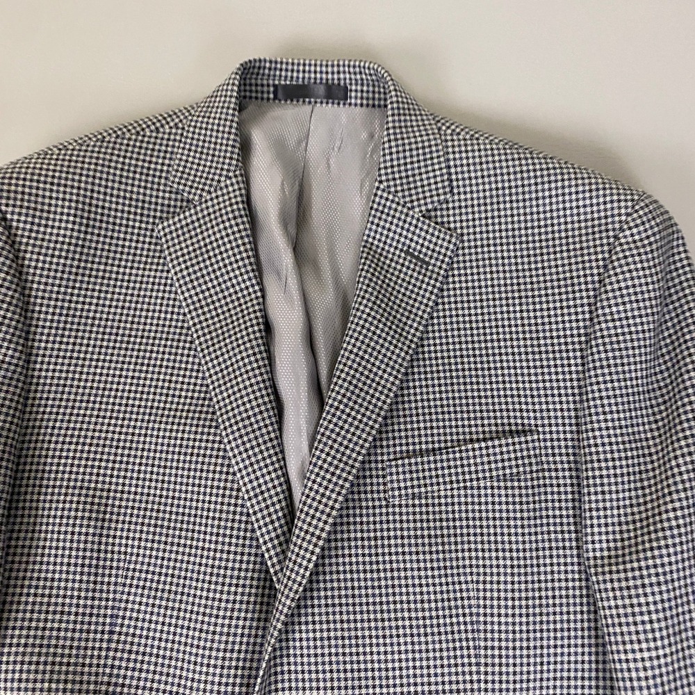 Michael Kors Houndstooth Blazer Mens 42R Silk Wool Blue White Two Button Jacket